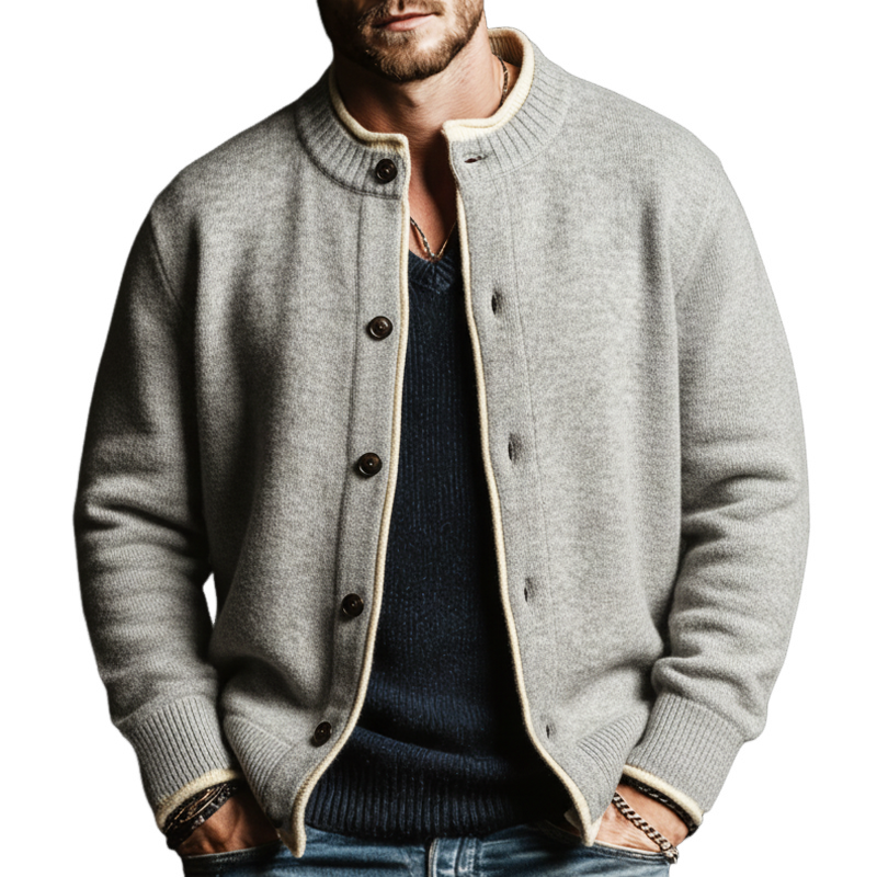 Men's Classic Stylish Color-block Imitation Two-piece Button-up Knitted Cardigan MTA2635L2U