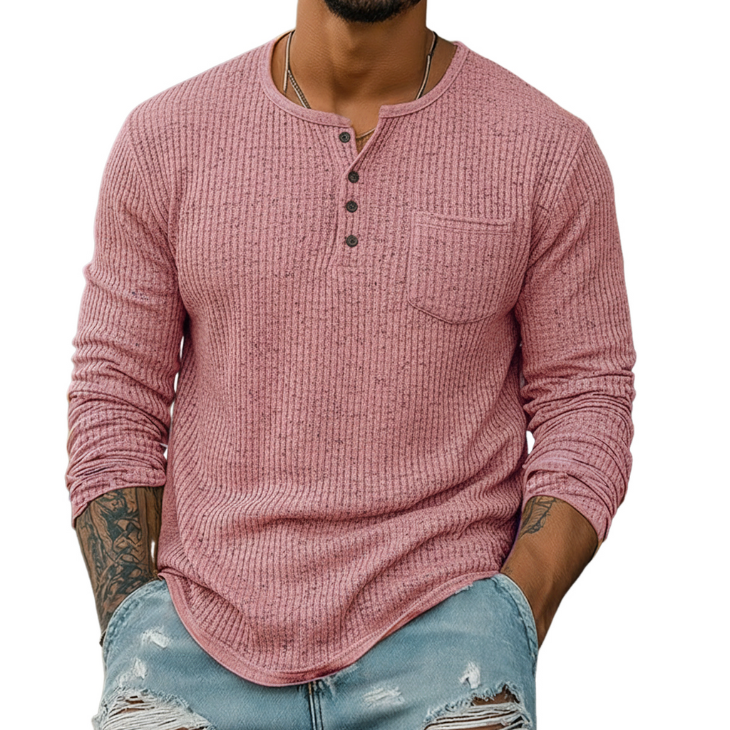 Men's Classic Casual Ribbed Henley Neck Long-sleeved T-shirt MTA2411L1K