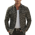 Men's Classic Vintage Tough-guy Style Denim Jacquard Leopard Print Long-sleeved Shirt MTA2667L8K