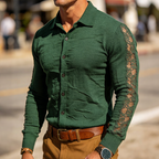 Men's Retro Casual Knitted Patchwork Lace Lapel Long-Sleeve Shirt MTA2313L1TO