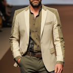 Men's Business Faux Suede Color-blocked Two-button Single-vent Slim-fit Blazer MTA2558L5U