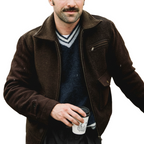 Men's Business Classic Dark Brown Faux Wool Zip-Up Jacket MTA2564L0U