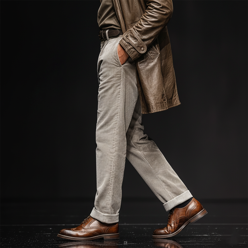 Men's Classic Light Gray Corduroy Straight-leg Casual Pants MTA0613K7U