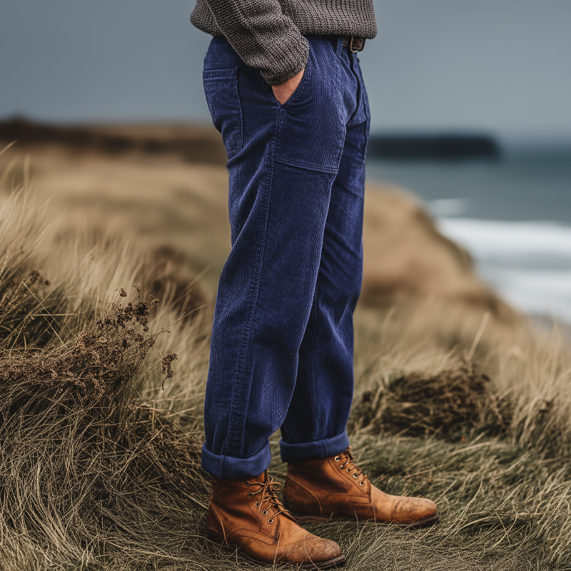 Men's Classic Blue-purple Corduroy Straight-leg Casual Pants MTA0133K3U