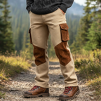 Men's Retro Waffle And Suede Color-blocked Straight-leg Trousers MTA1099K9U