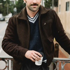 Men's Business Classic Dark Brown Faux Wool Zip-Up Jacket MTA2564L0U