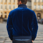 Men's Classic Royal Blue Velvet Zip-up Stand-collar Jacket MTA2662L1U