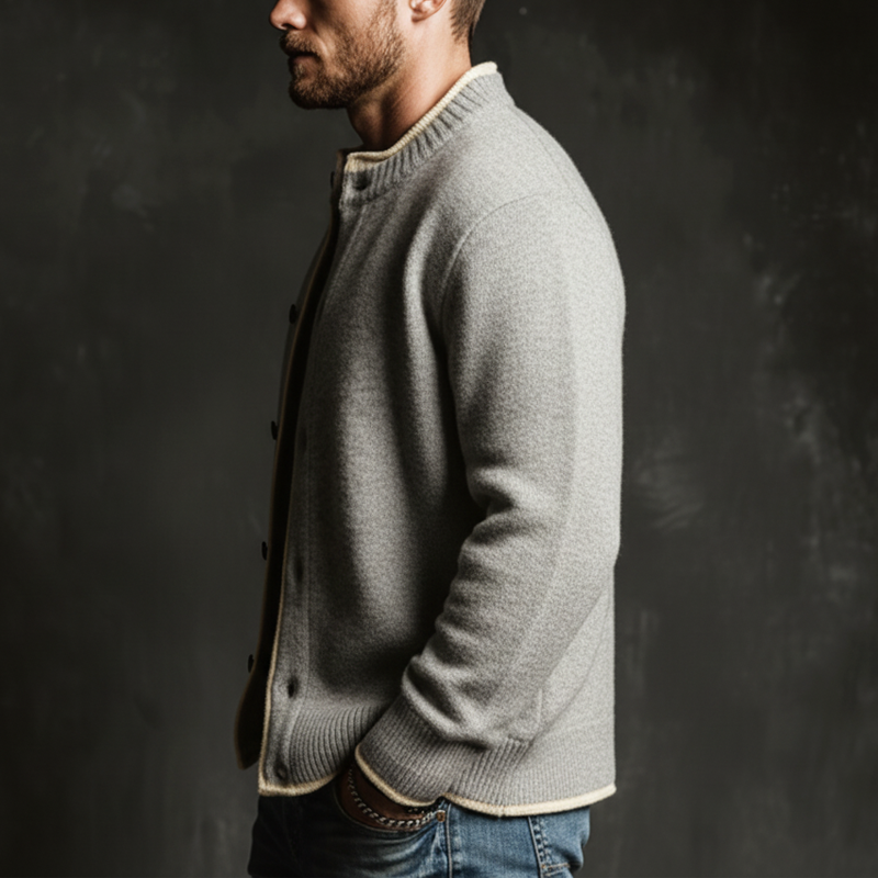 Men's Classic Stylish Color-block Imitation Two-piece Button-up Knitted Cardigan MTA2635L2U